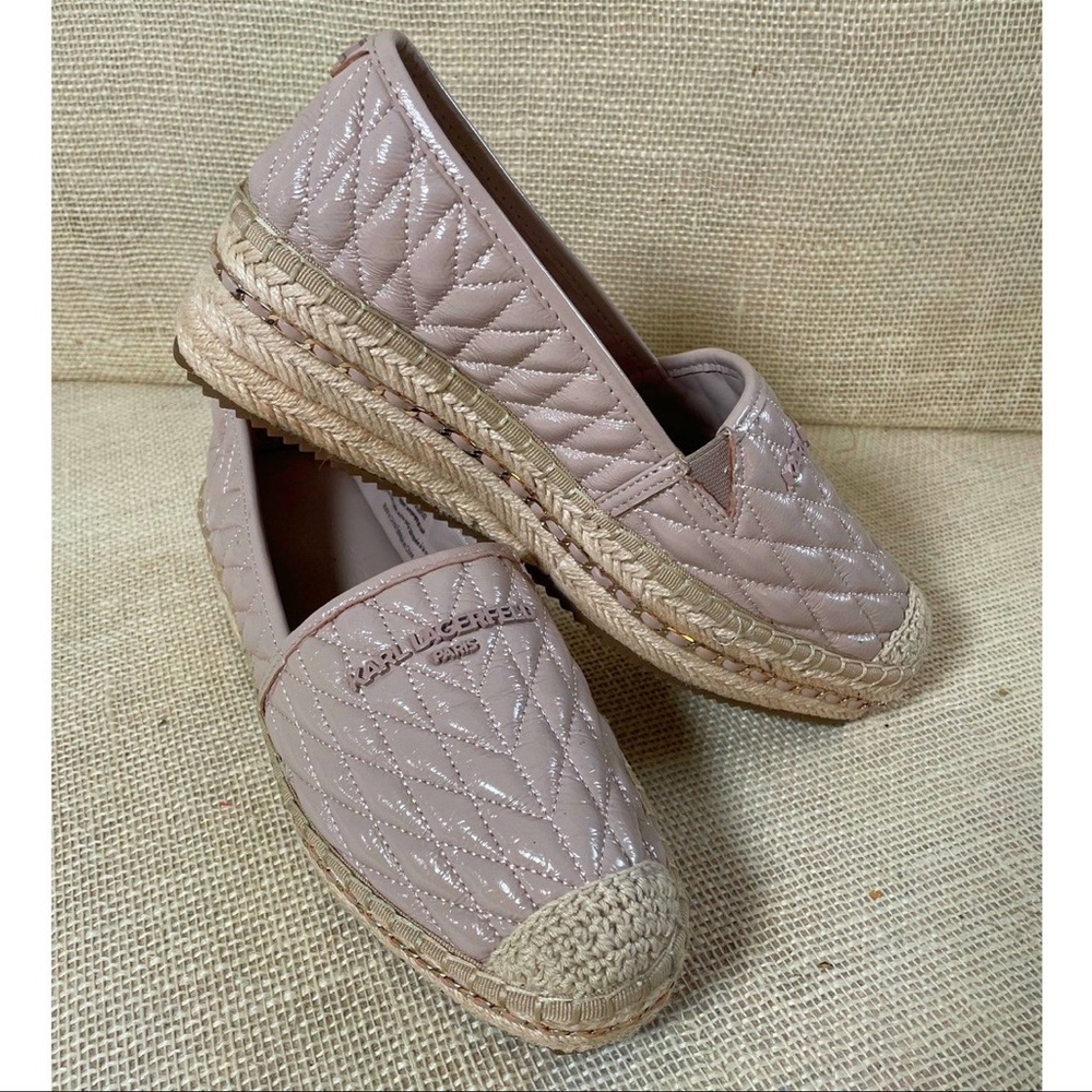 KARL LAGERFELD PARIS Dune Pink Desta Logo Quilted Platform Espadrilles Size 9.5